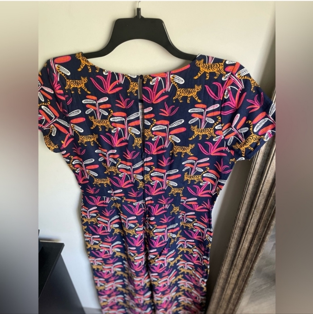 Modcloth Bold Nation Tiger Jungle Print Wide Leg Crop Jumpsuit Pockets Large - Picture 5 of 10